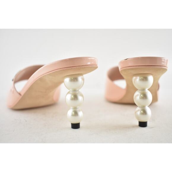 Chanel 23S Pink Patent Leather CC Logo Pearl Heel Backless Mule Sandal Pump 37 - Picture 14 of 15